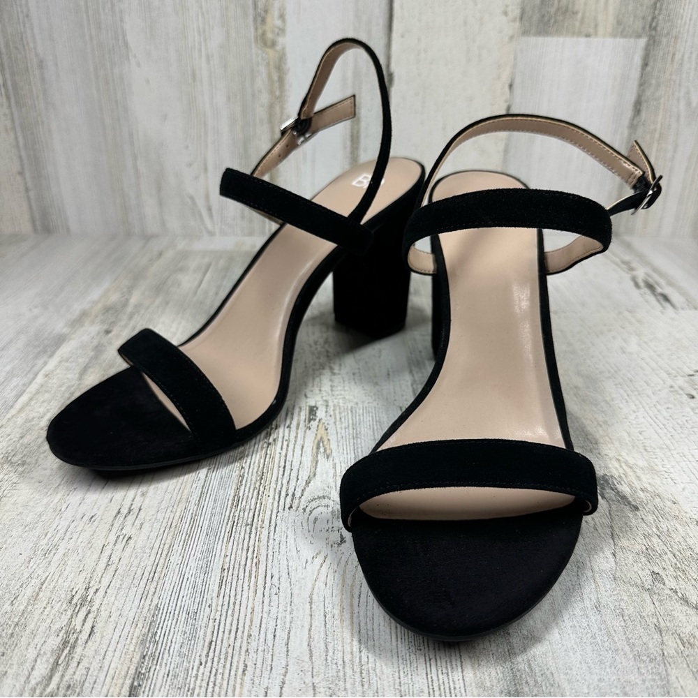 New Bp. Lula Black Faux Suede Slingback Open Toe Ankle Strap‎ Sandals #525
